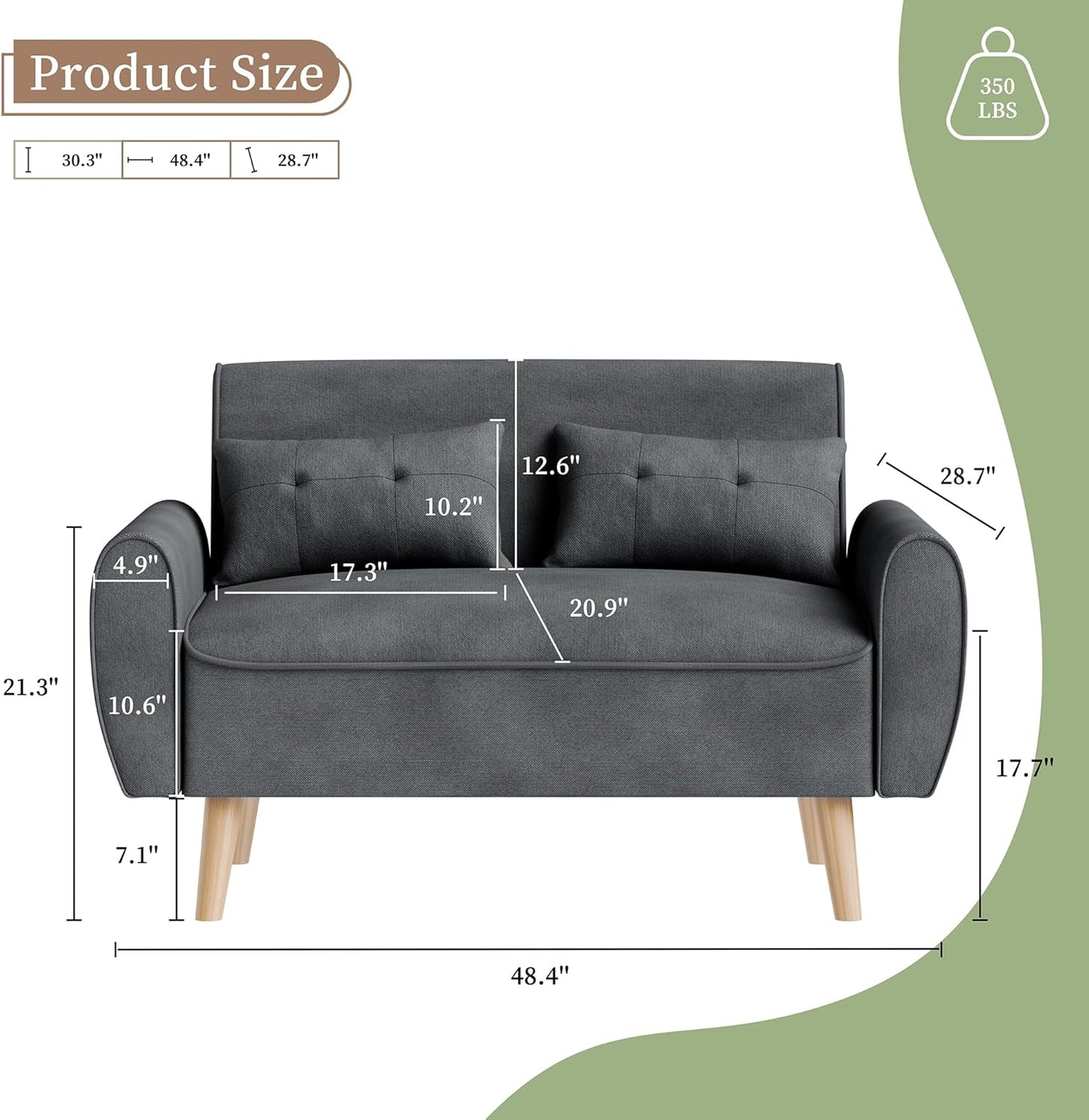 47" Small Modern Loveseat Sofa