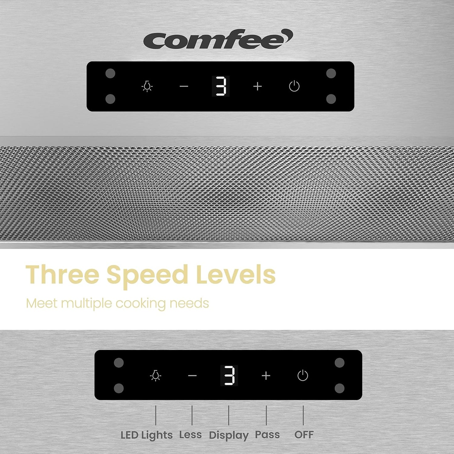 Comfee 30" Under Cabinet Ducted/Ductless Convertible Slim Vent Durable Stainless Steel Kitchen Reusable Filter