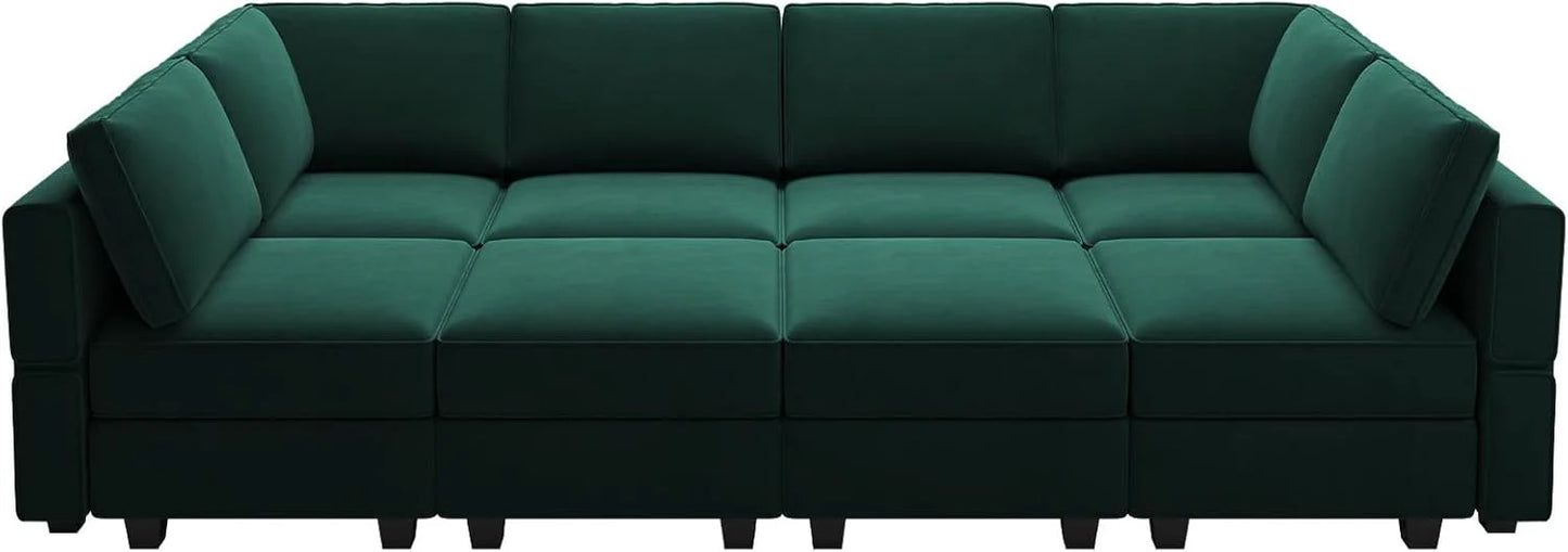 Belffin Modular Sectional Sofa with Ottomans Velvet Reversible Sleeper Chaise Bed Storage Seat Black