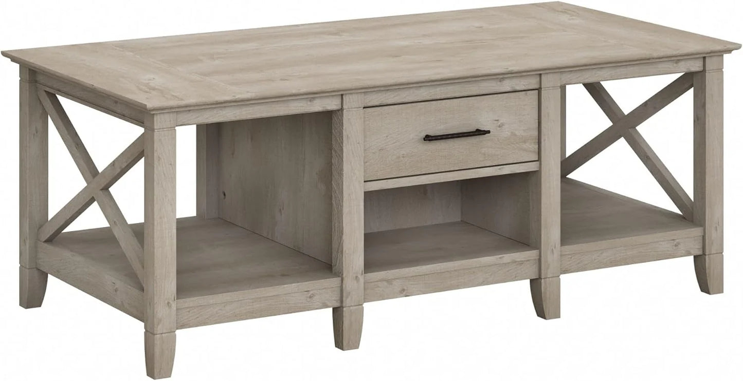 Key West Coffee Table with Storage in Washed Gray