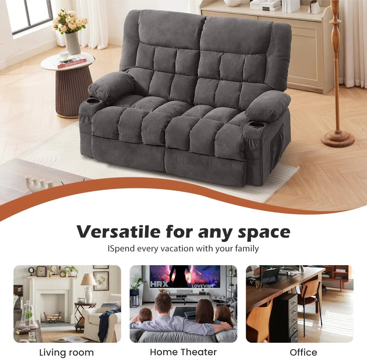 Recliner Loveseat with Cup Holders for Living Room