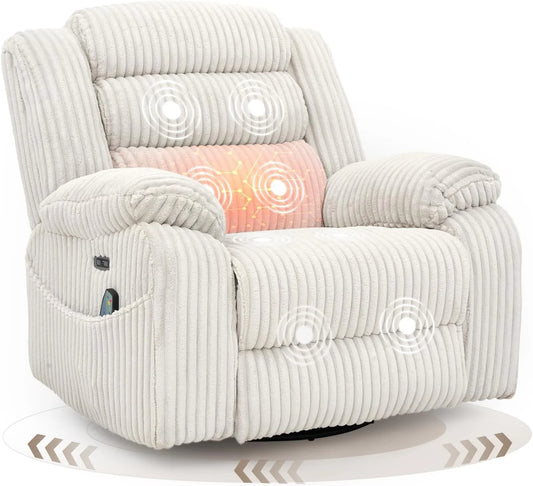 Electric rotary rocker lounge chair for adults with massage and calories, USB and C charging ports