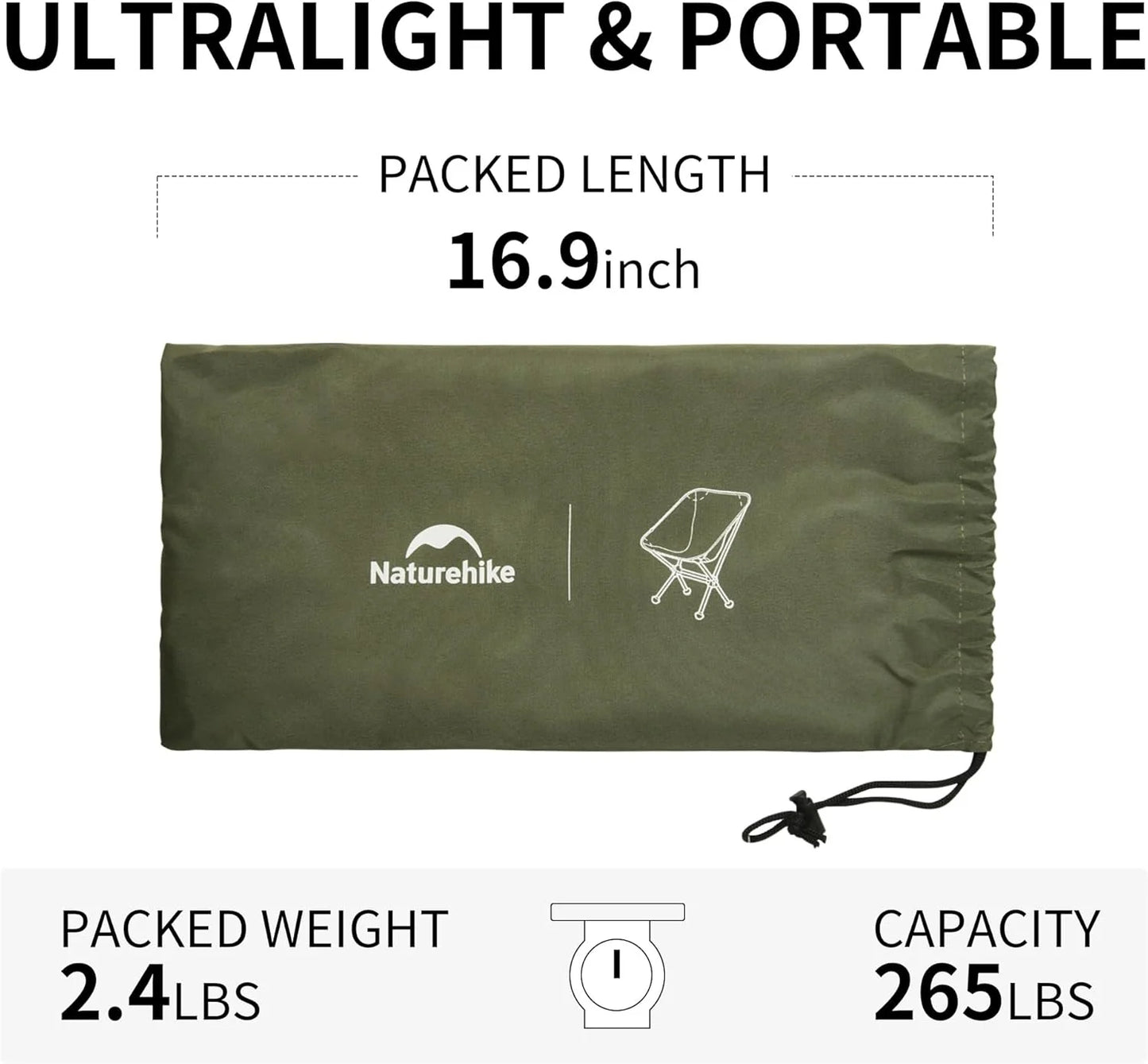 Ultralight Camping Chair 2.12 lbs Portable Backpacking Chair Folding Hiking Chair