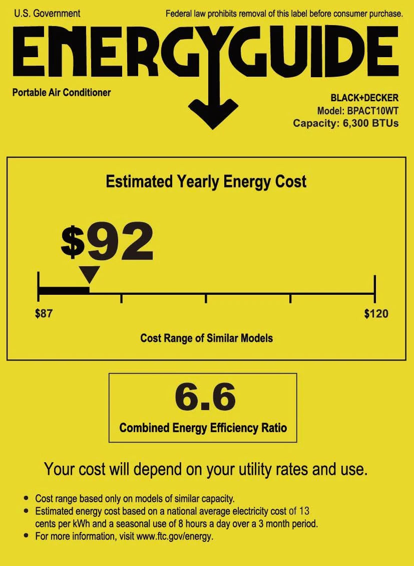 BLACK+DECKER 10,000 BTU Portable Air Conditioner for Rooms up to 450 Sq. with Remote Control, White