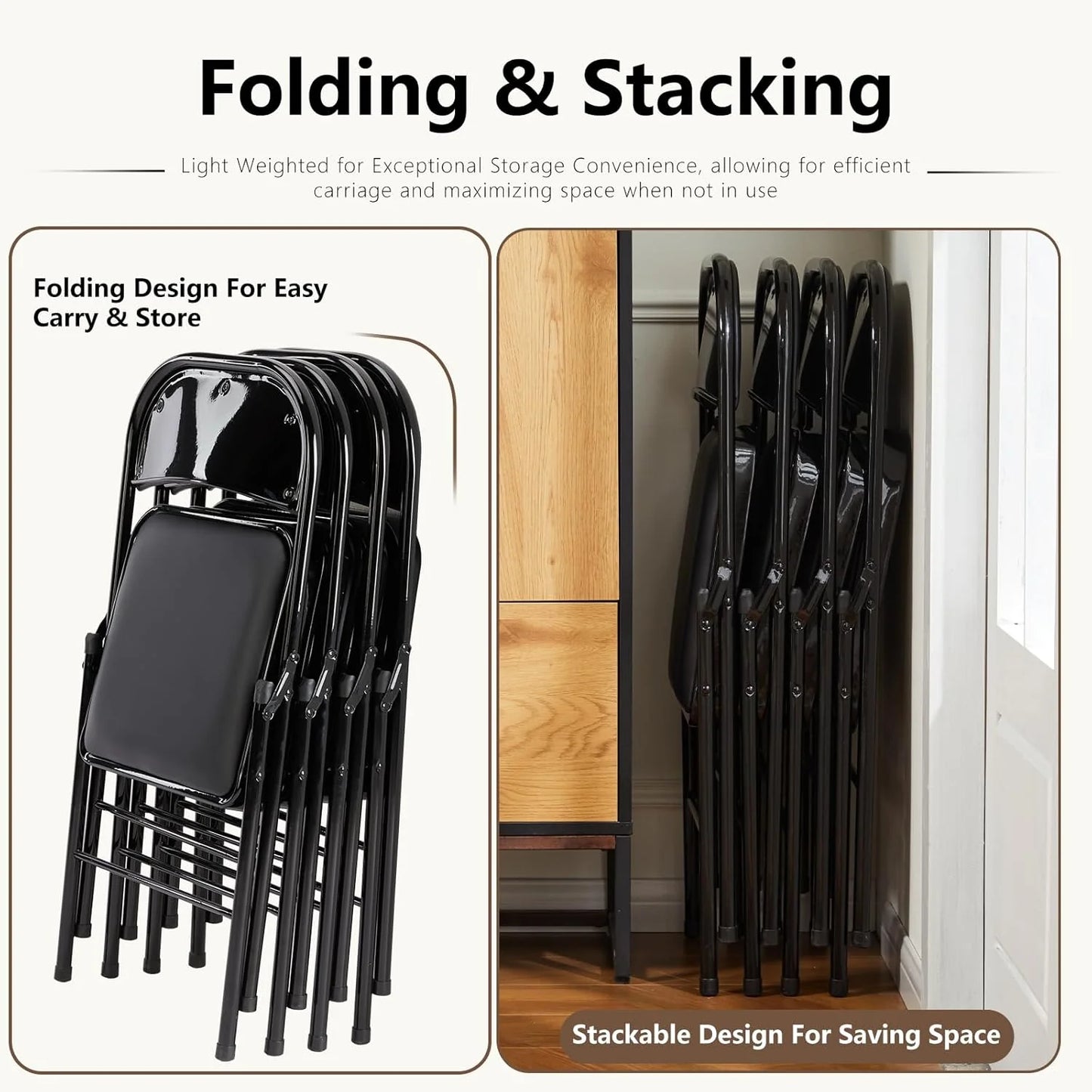 DUMOS 2 Pack Leather Padded Folding Chair, Indoor Outdoor Portable Stackable Commercial Seat