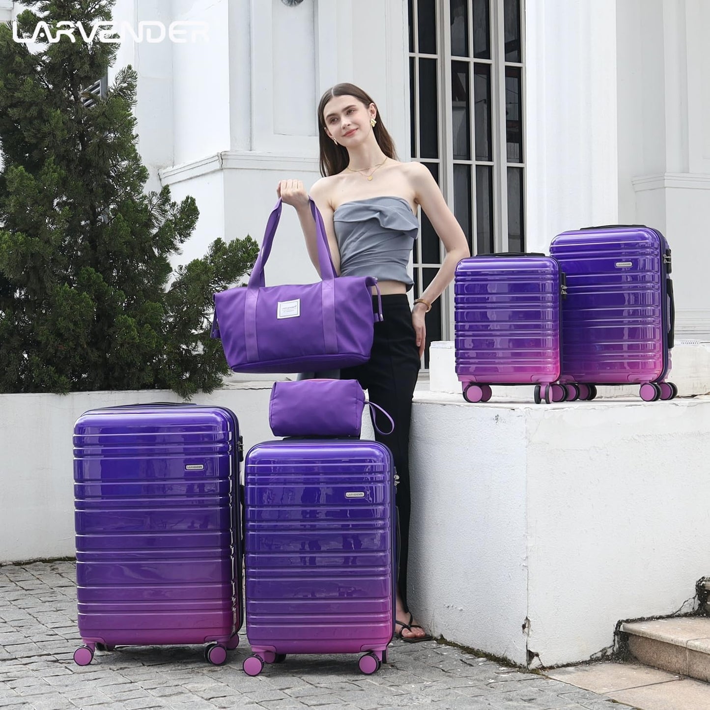 6-piece luggage set, expandable hardshell suitcase set with spinner wheels, lightweight rolling luggage set