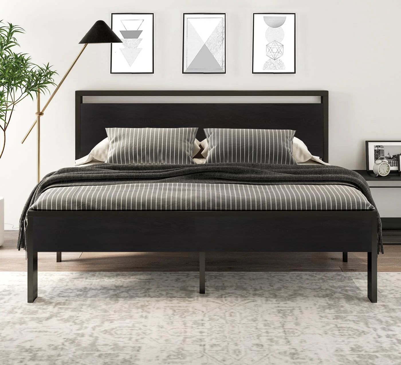SHA CERLIN 14 Inch Full Size Metal Platform Bed Frame with Wooden Headboard and Footboard, Mattress Foundation, No Box Spring Needed, Large Under Bed Storage, Non-Slip Without Noise, Mahogany