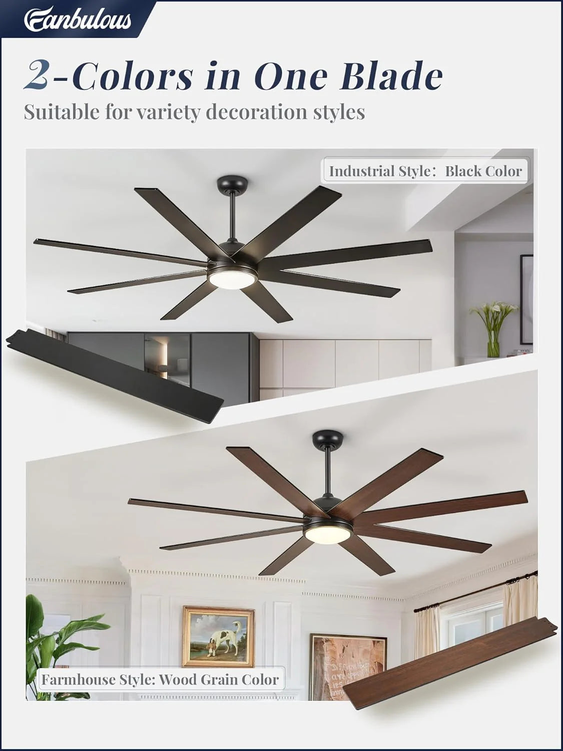 Ceiling Fan Indoor/Outdoor 8 Blades 65 inches