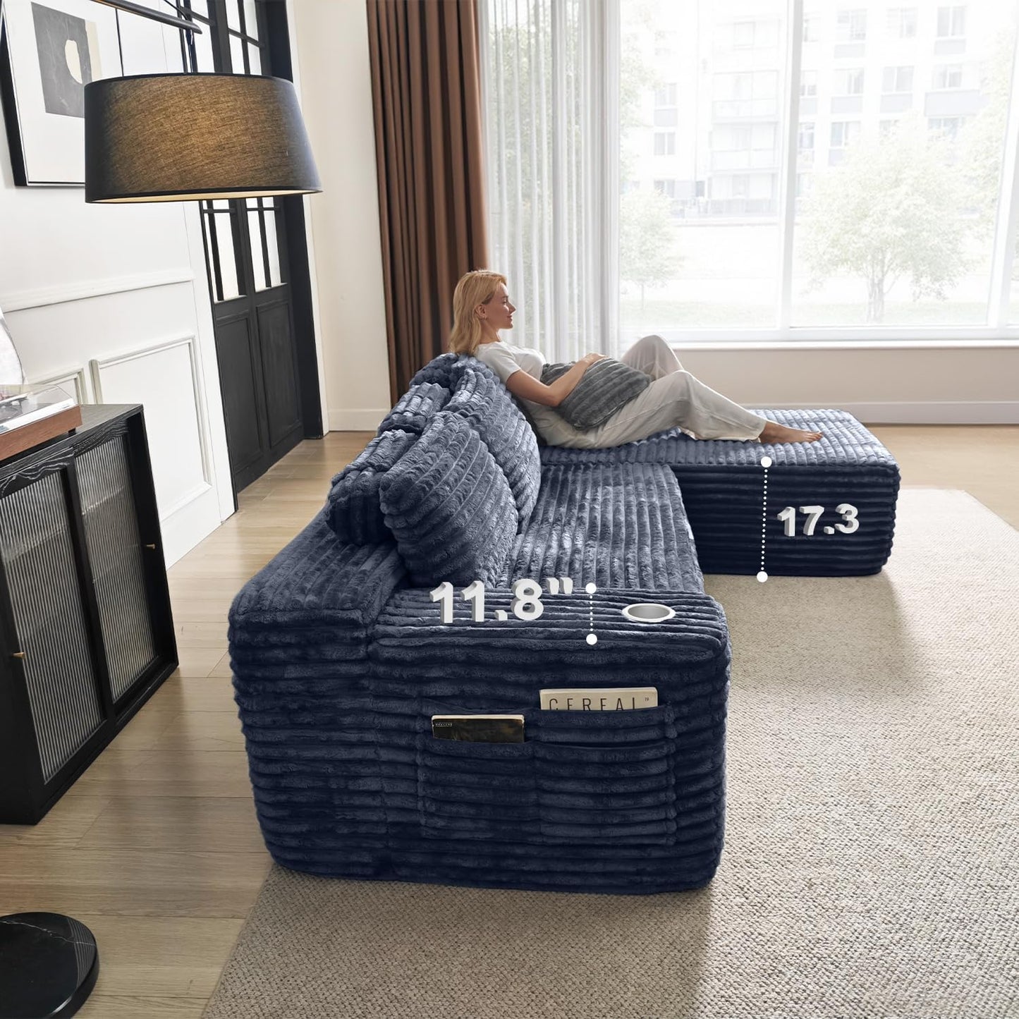 Cloud Sectional Couch with L-Shape Chaise, Modern Modular Sofa with Deep Seat, Built-in Cup Holder & Storage Pocket