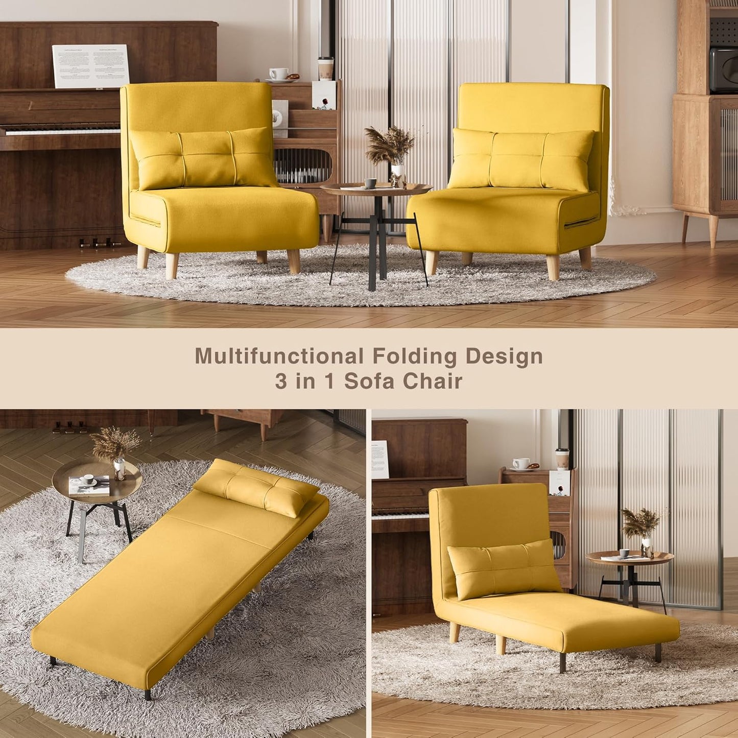 3-in-1 sleeper chair bed, convertible chair bed futon sofa with adjustable backrest