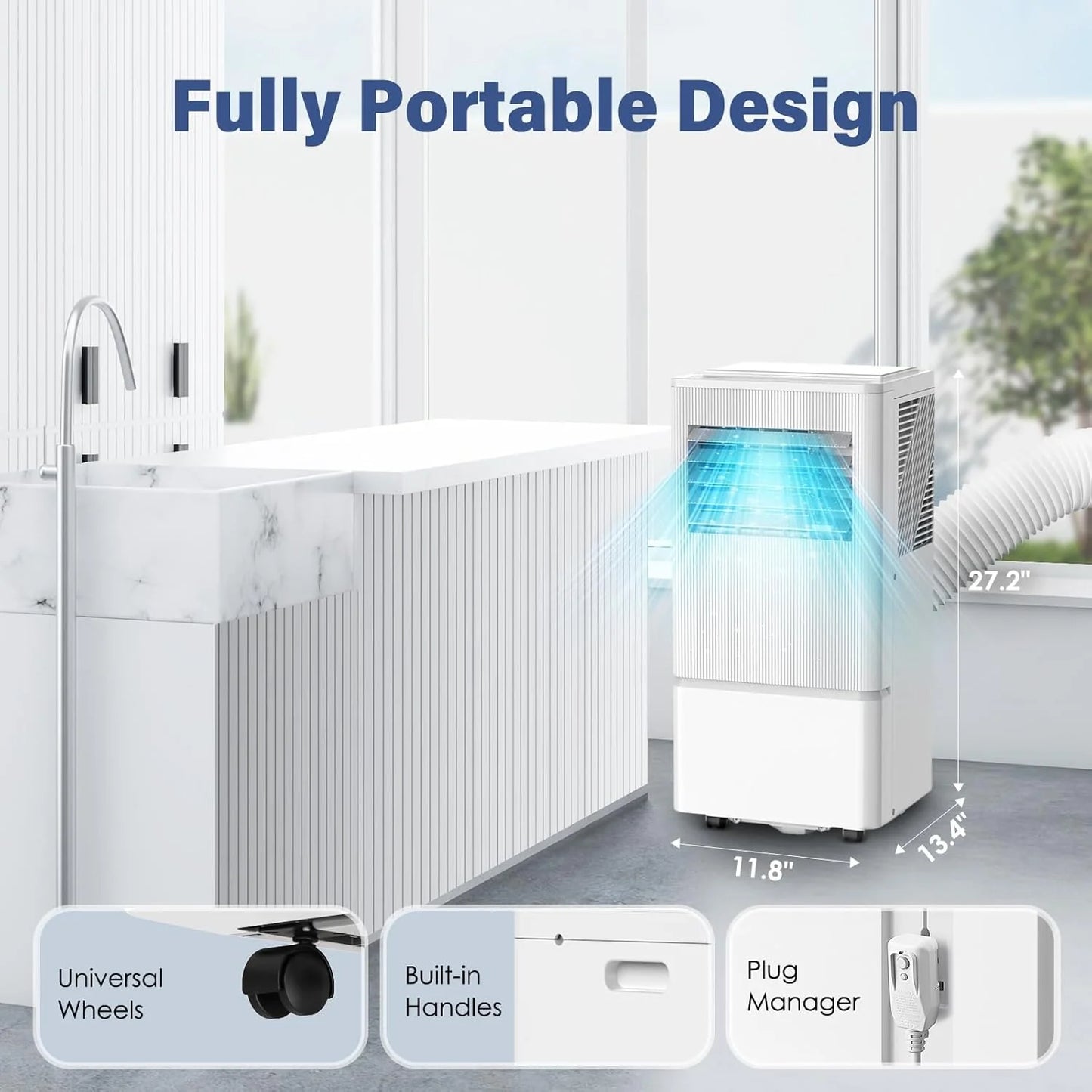 Air Choice Portable Air Conditioner, 10000 BTU Air Conditioner Portable for Room Up to 450 Sq.Ft, Remote Control, 24H Timer, Dehumidifier & Fan Modes, 3-in-1 AC Unit with Window Kit for Home Office