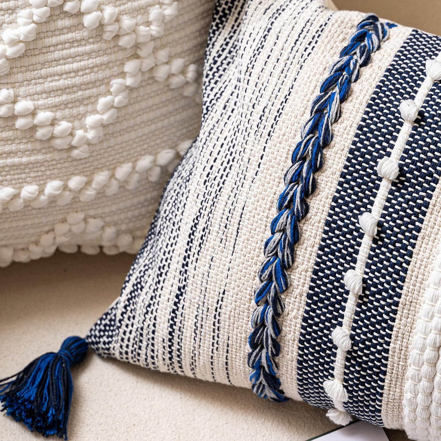 Blue Boho Decorative Throw Pillow Cover 20x20