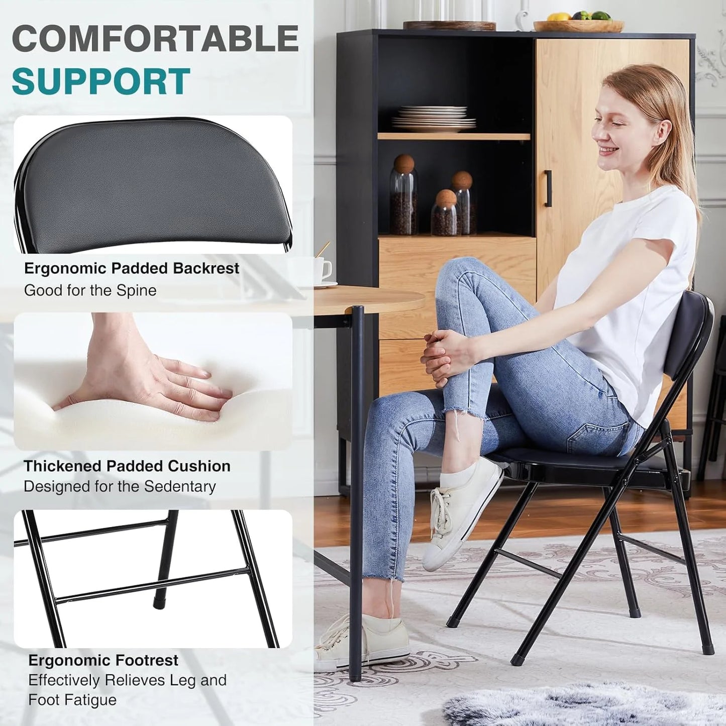 DUMOS 2 Pack Leather Padded Folding Chair, Indoor Outdoor Portable Stackable Commercial Seat