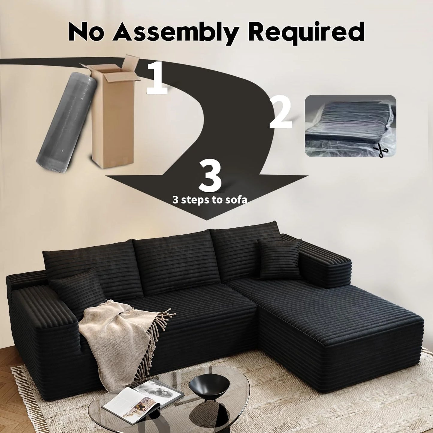 107.5" Cloud Modular Sectional Sofa Couch with L-Shape Chaise,Modern Minimalist Upholstered Couches