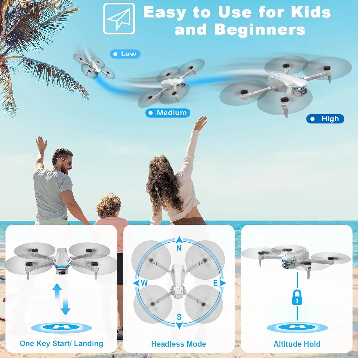 2K HD FPV Drone for Adults with Camera - Altitude Hold Foldable and Portable
