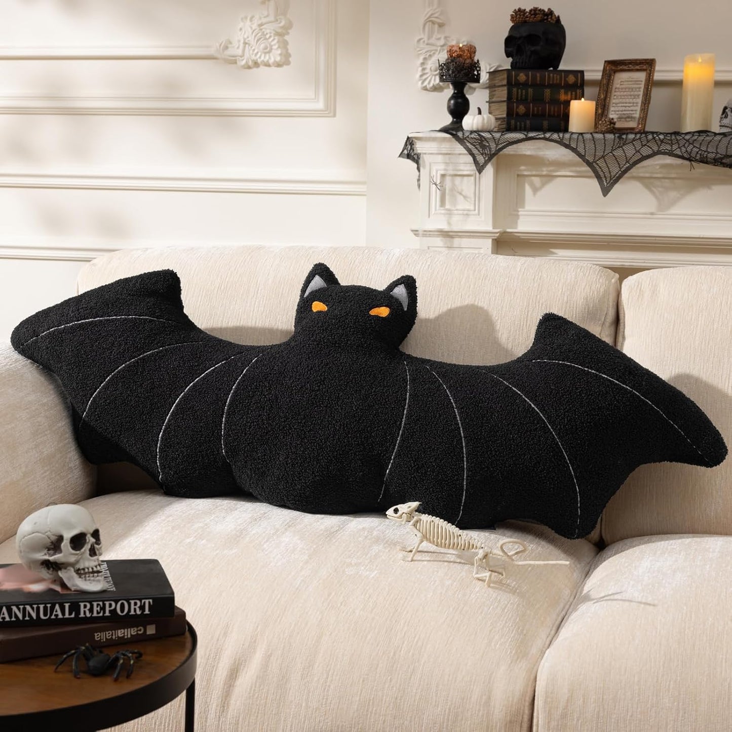 Bat Shaped Throw Pillow Teddy Fleece Embroidery Pillow