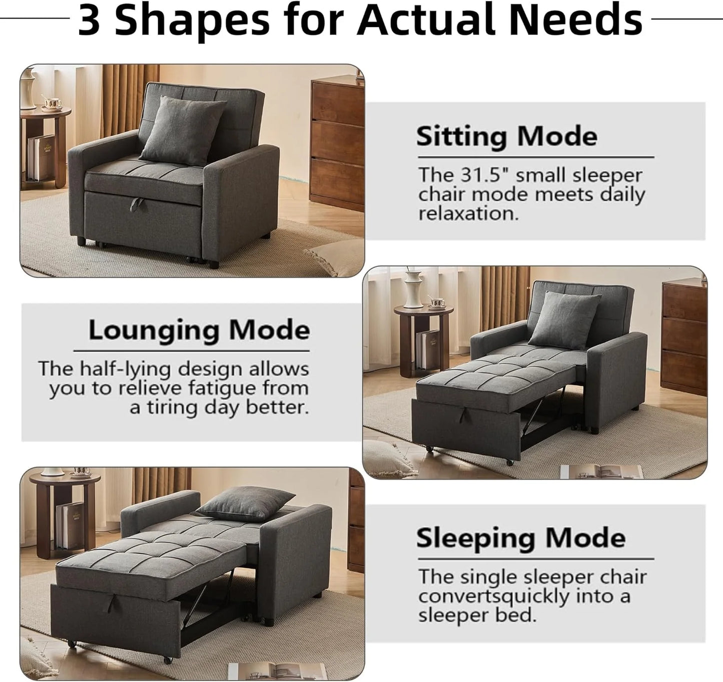 Sofa Bed Chair Convertible Sleeper Sofa with Pull-Out Bed