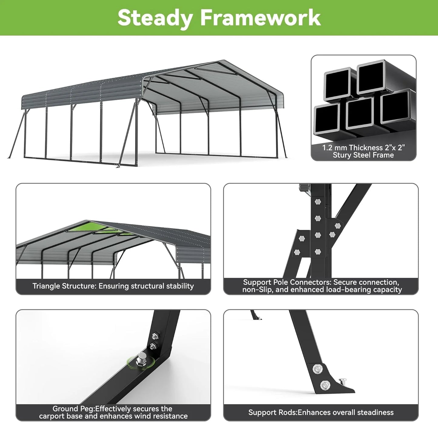 10'x15' Heavy Duty Metal Carport, Outdoor Garage Car Shelter Shade with Heavier Frame