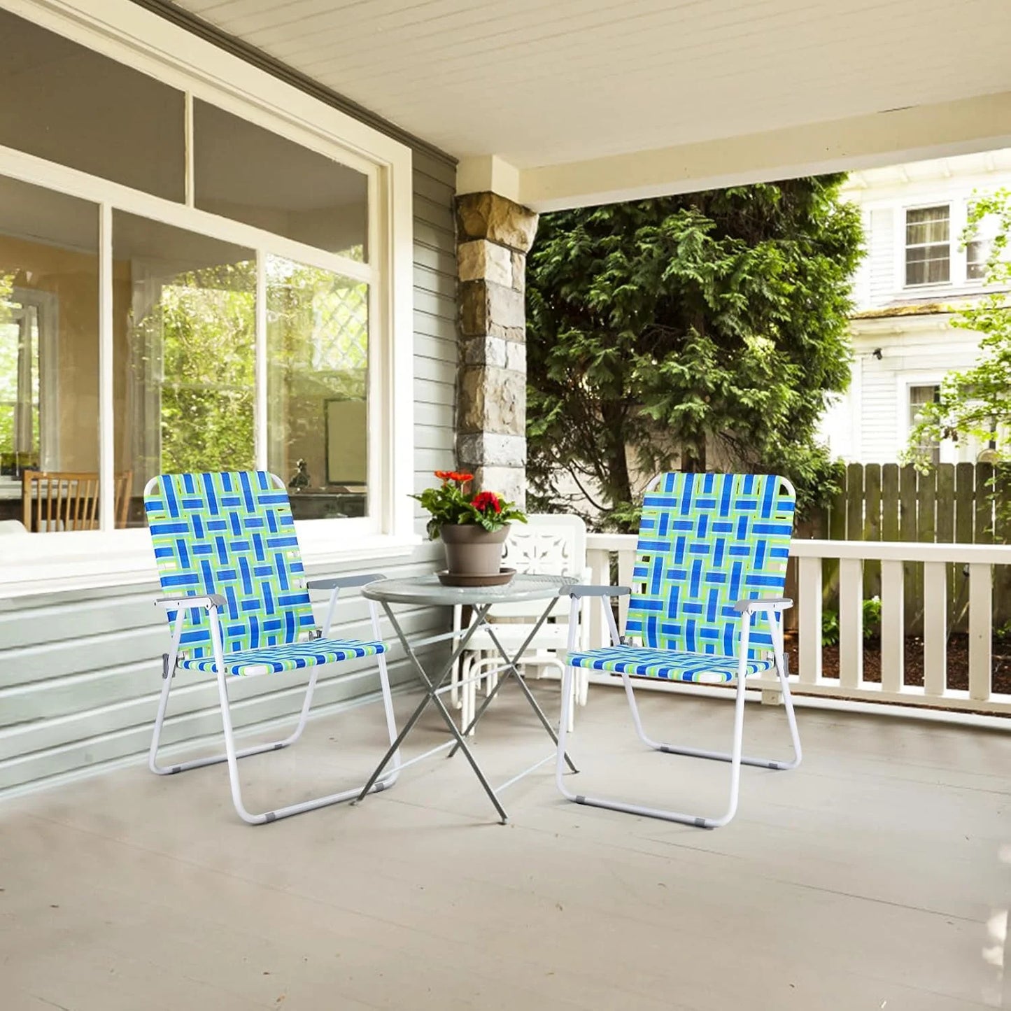 VINGLI Patio Lawn Webbed Folding Chairs Set of 2, Outdoor Beach Portable Lawn Chair Camping Chair Beach Chair