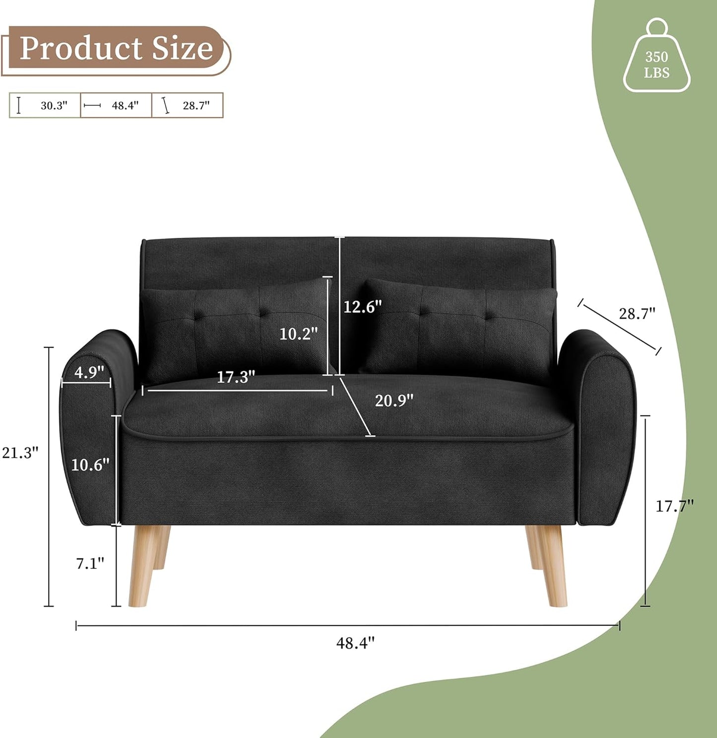 47" Small Modern Loveseat Sofa