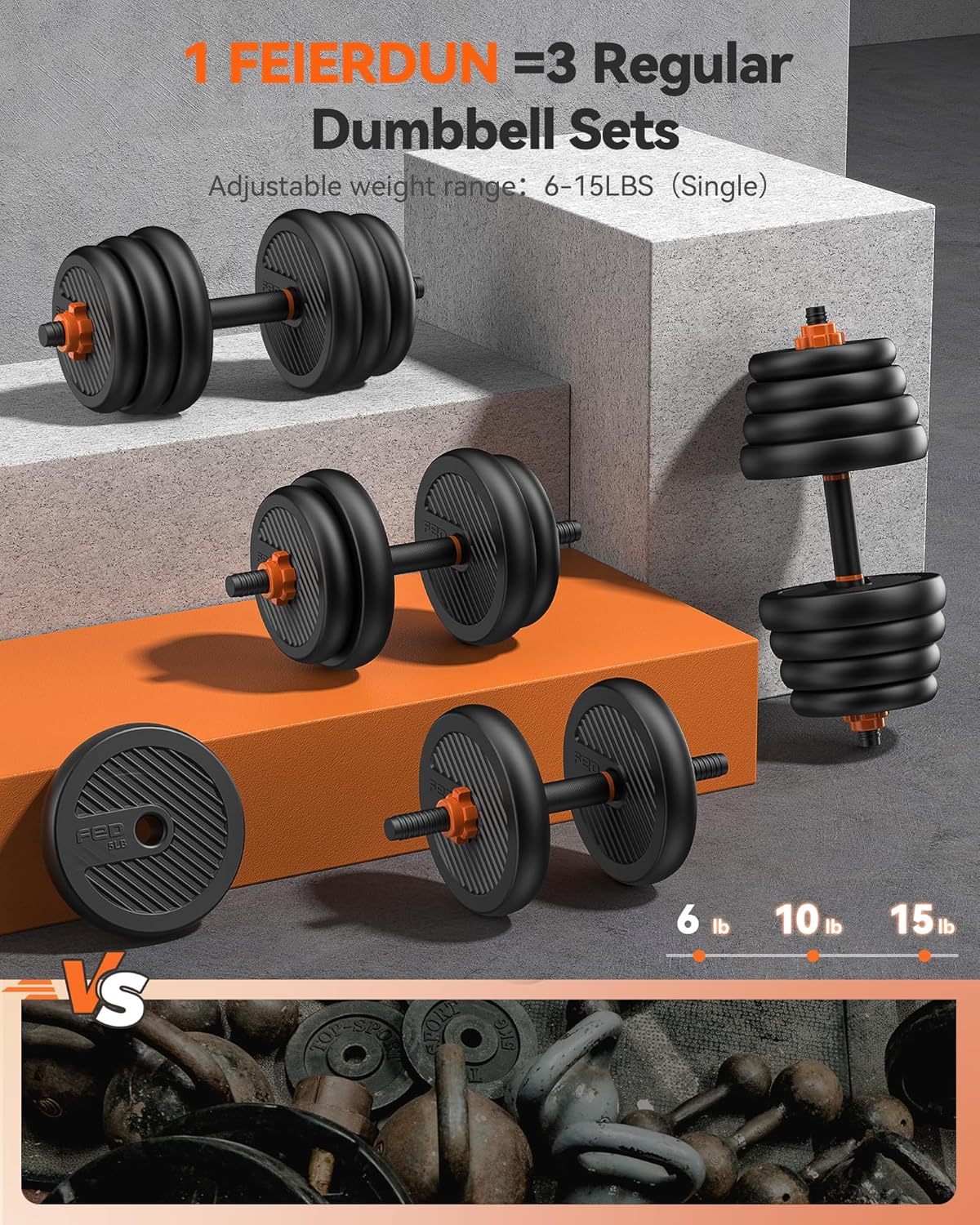 Feierdun adjustable dumbbells with connectors Barbell, kettlebell, push-up stand