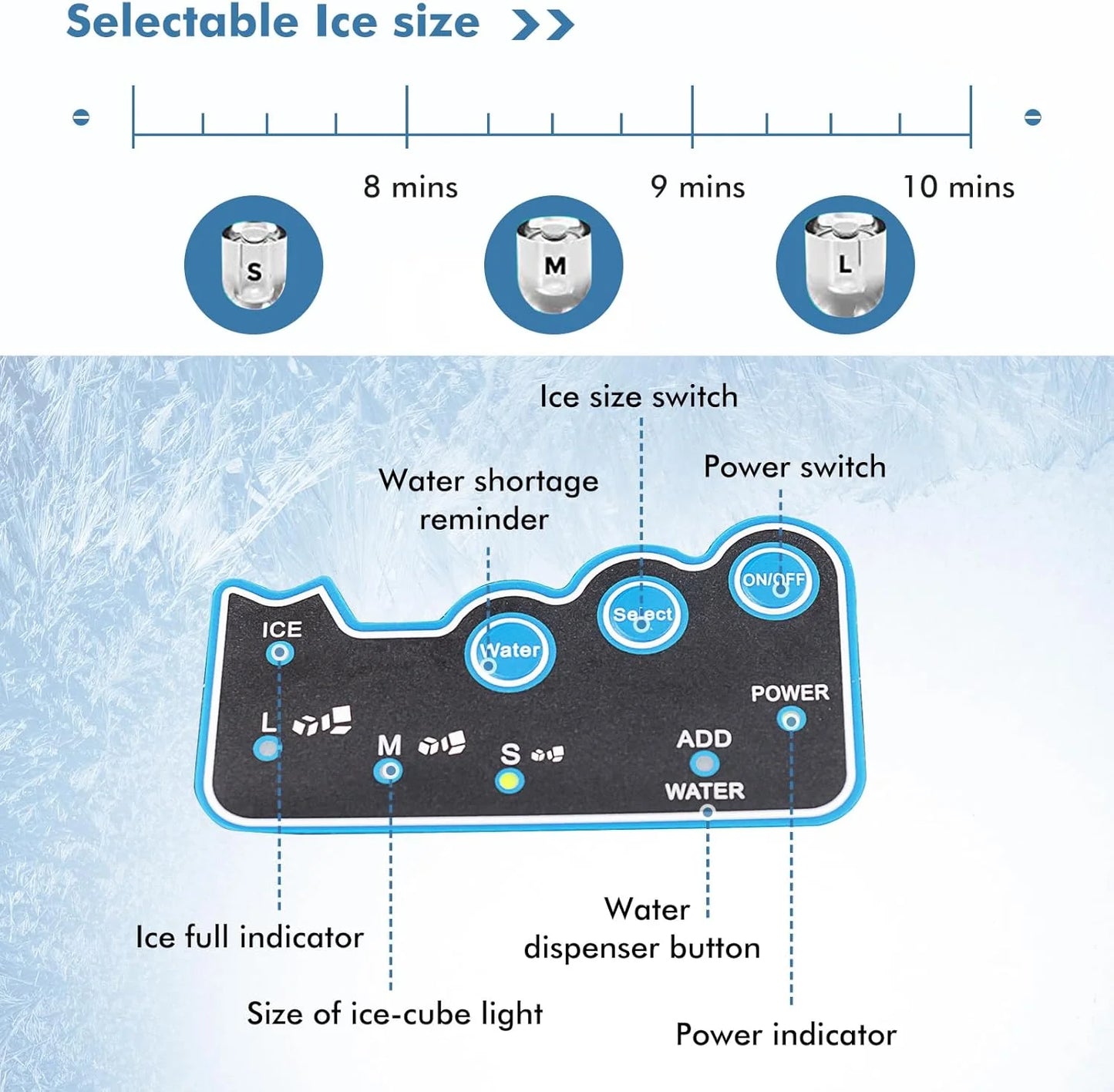 COSTWAY Countertop Ice Maker with Water Dispenser, 3 Sizes Bullet Shaped Ice, 48lbs/Day, Fast Ready in 6 Minutes, Ice Machine with Cold Water for Home Bar Kitchen Office