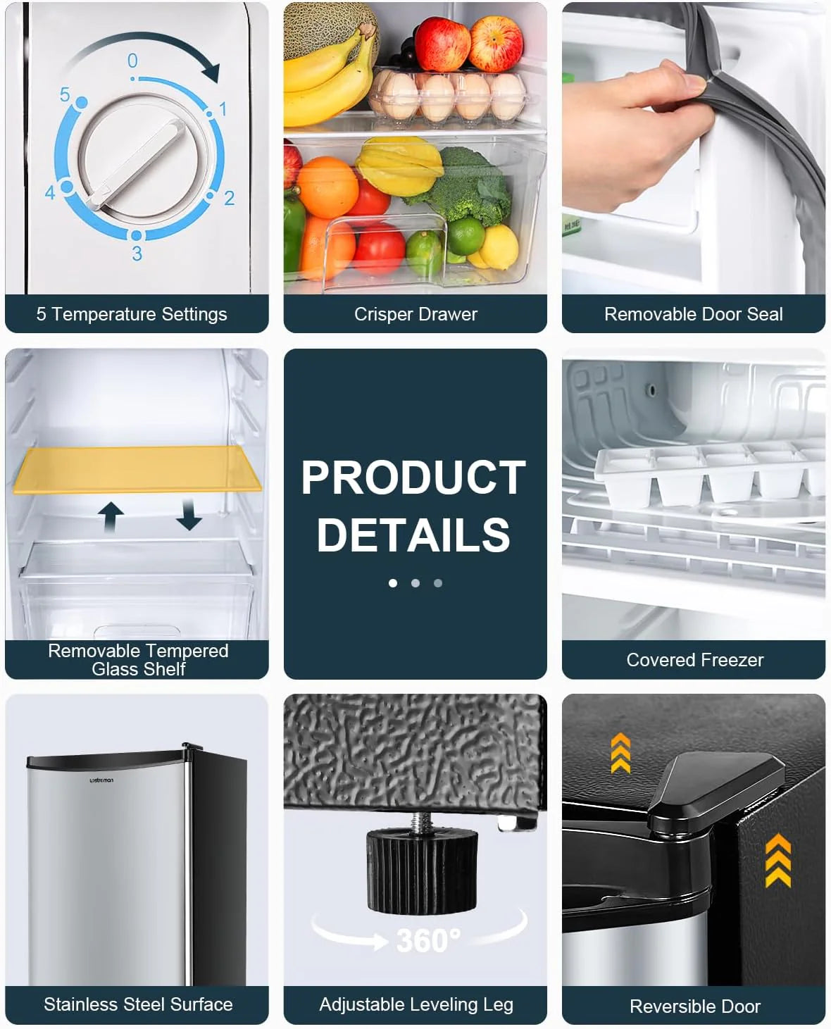 Upstreman 3.2 Cu.Ft Mini Fridge with Freezer, Single Door Mini Fridge, Dorm Fridge, Adjustable Thermostat, Mini Refrigerator for Bedroom, Office, Dorm, Black-BR321