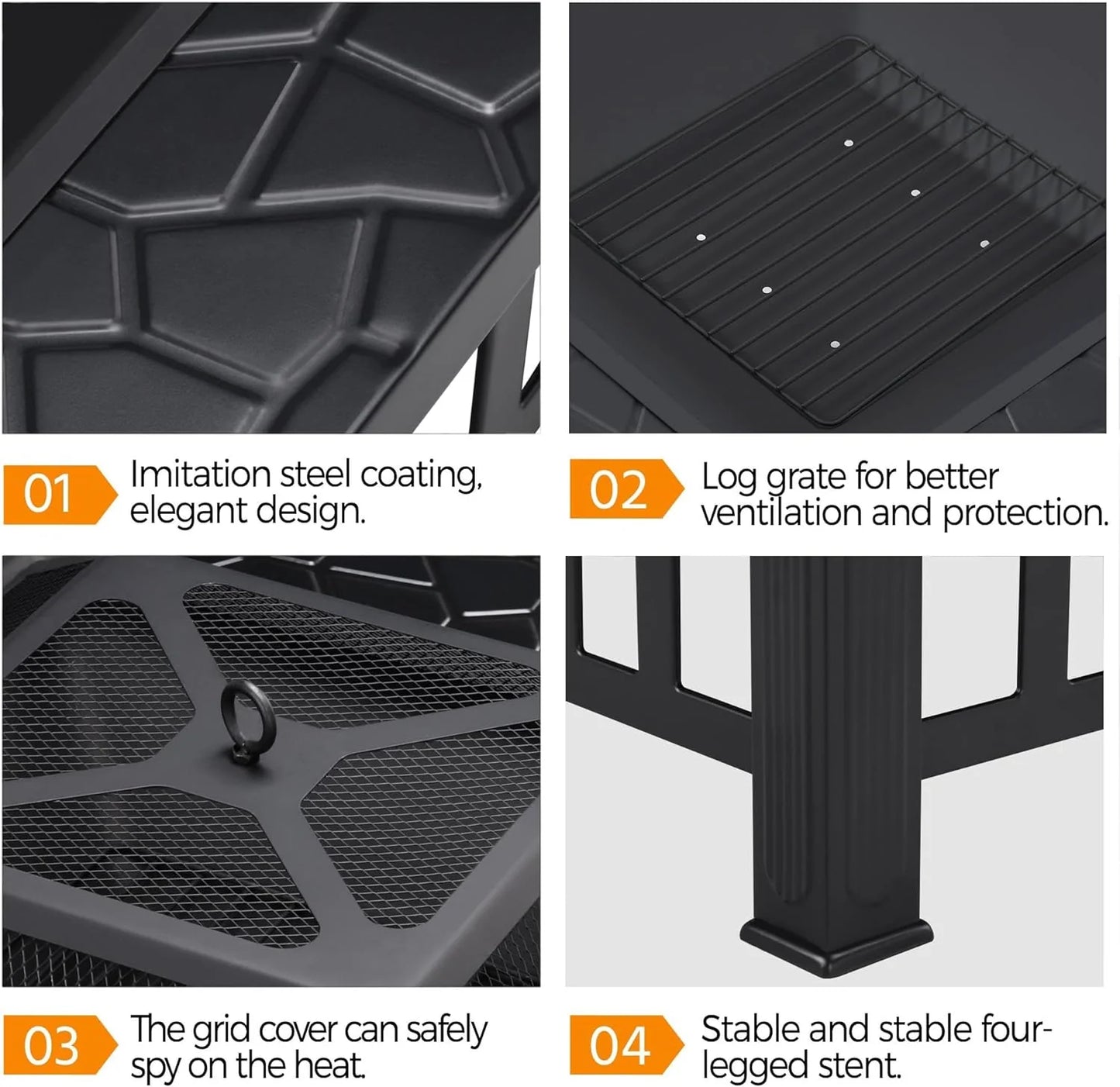 Yaheetech Multifunctional Fire Pit Table 32in Square Metal Firepit Stove Backyard Patio Garden Fireplace for Camping, Outdoor Heating, Bonfire and Picnic