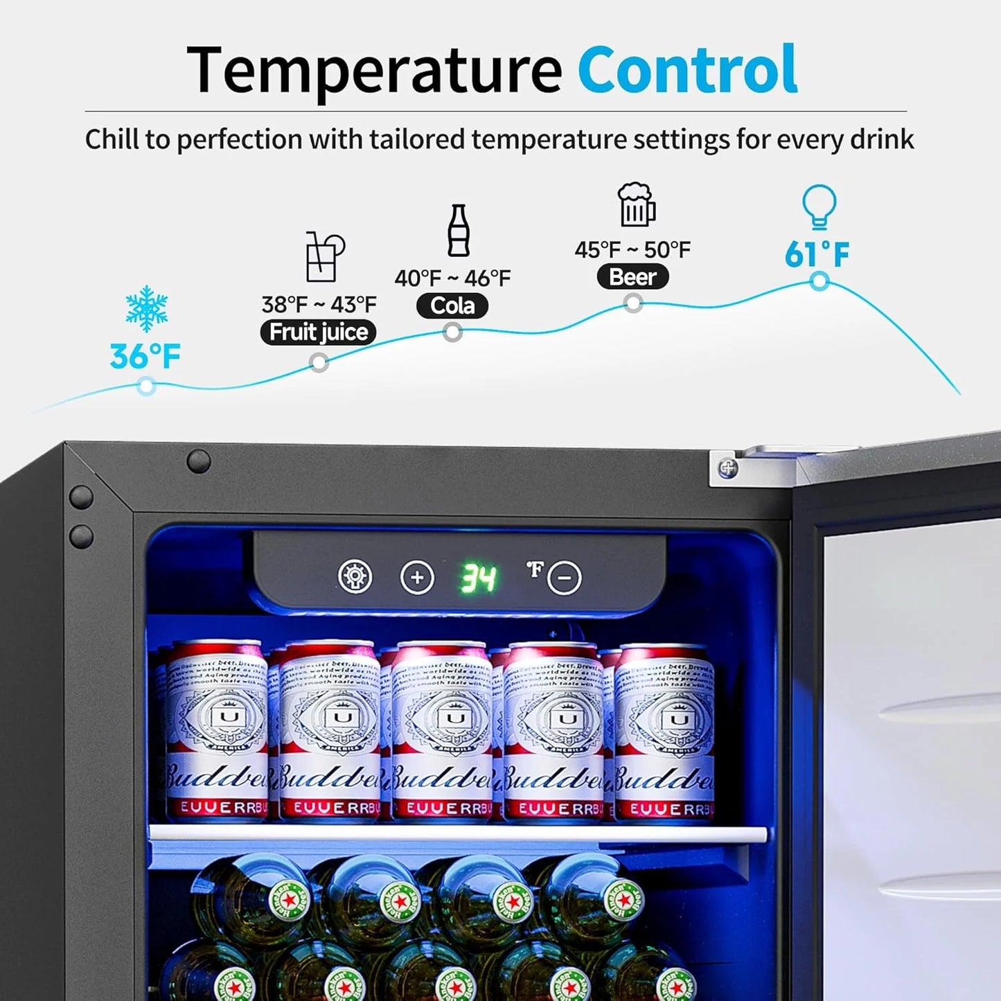 Beverage Refrigerator Cooler - 126 Can Mini Fridge Glass Door for Drinks Soda Beer Wine - Small Refrigerator for Office Bedroom Home Bar, 4 Adjustable Shelves, 3.2 Cu.Ft, Silver