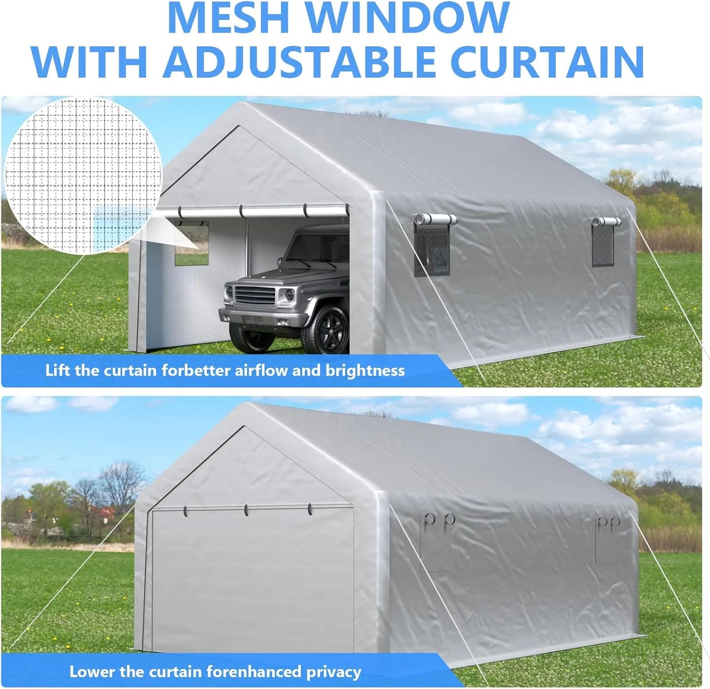 6x8 ft Heavy Duty Carport Tent Portable Garage with Removable Side Walls and Door Four Seasons Tarpaulin