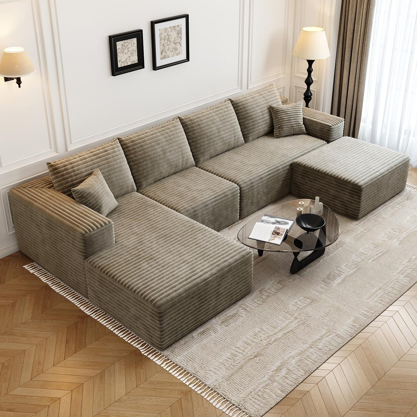 107.5 inch Cloud Modular Sectional Sofa with L-Shaped Chaise Lounge, Modern Minimalist Upholstered Sofa Deep Seating Corner Sofa