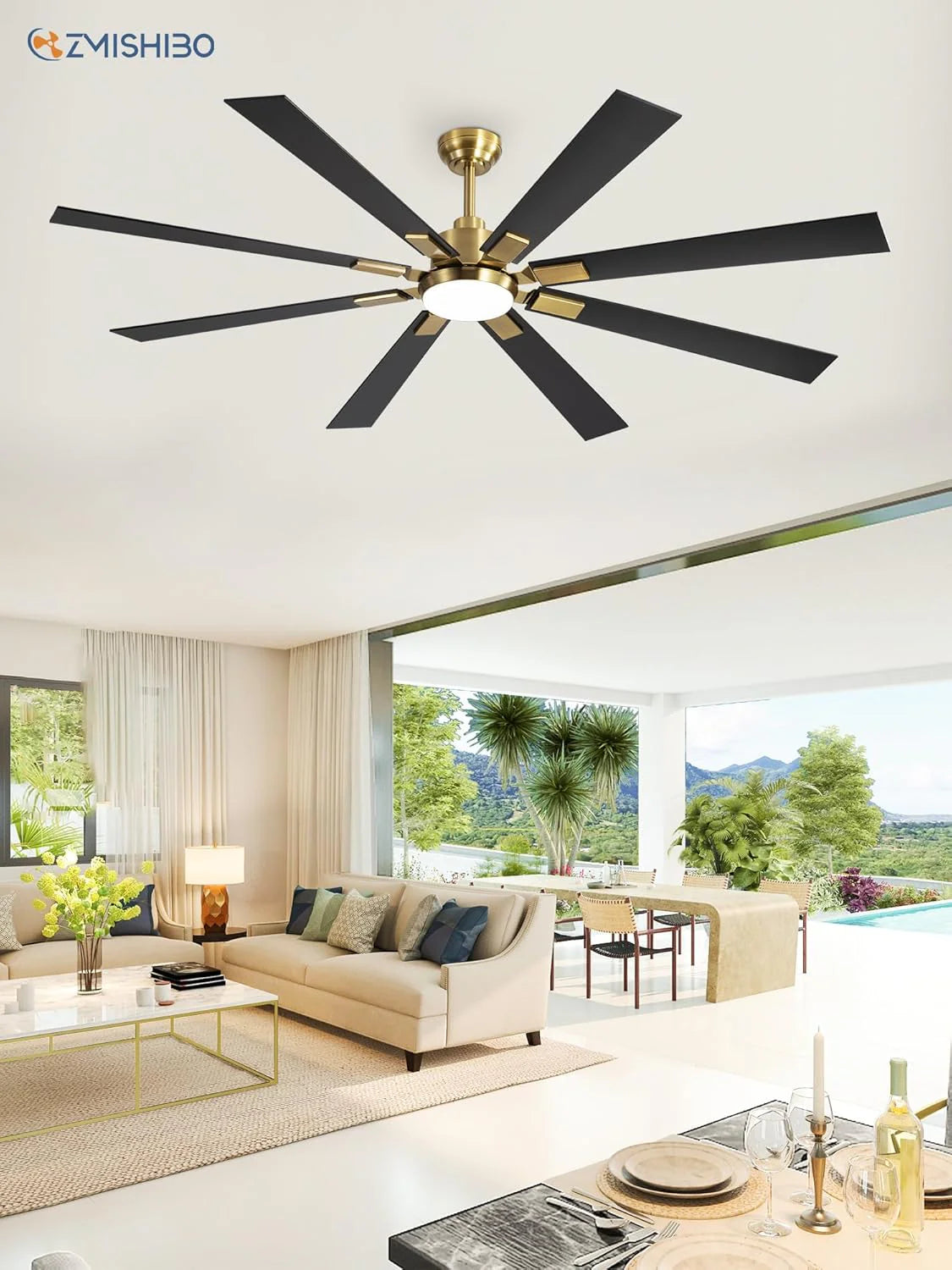 Zmishibo 72-inch large ceiling fan with lighting and remote indoor/outdoor
