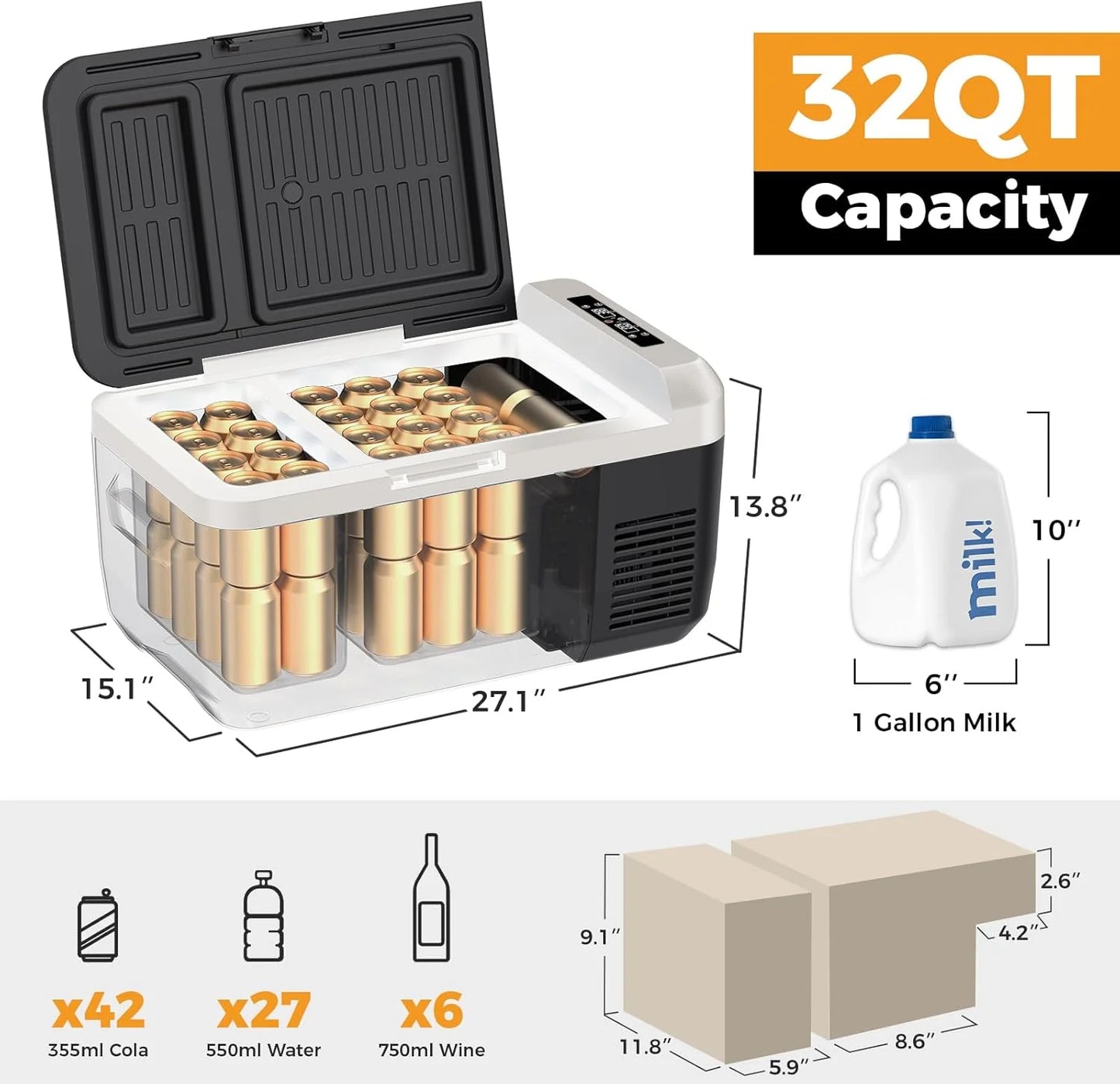 12V Refrigerator 21 Quart Portable Freezer 50 Hours Keep Cool,Electric Cooler for Vehicles Car Refrigerator 12V Portable Fridge for Car Camping Truck Van RV SUV Road Trip Travel RF20