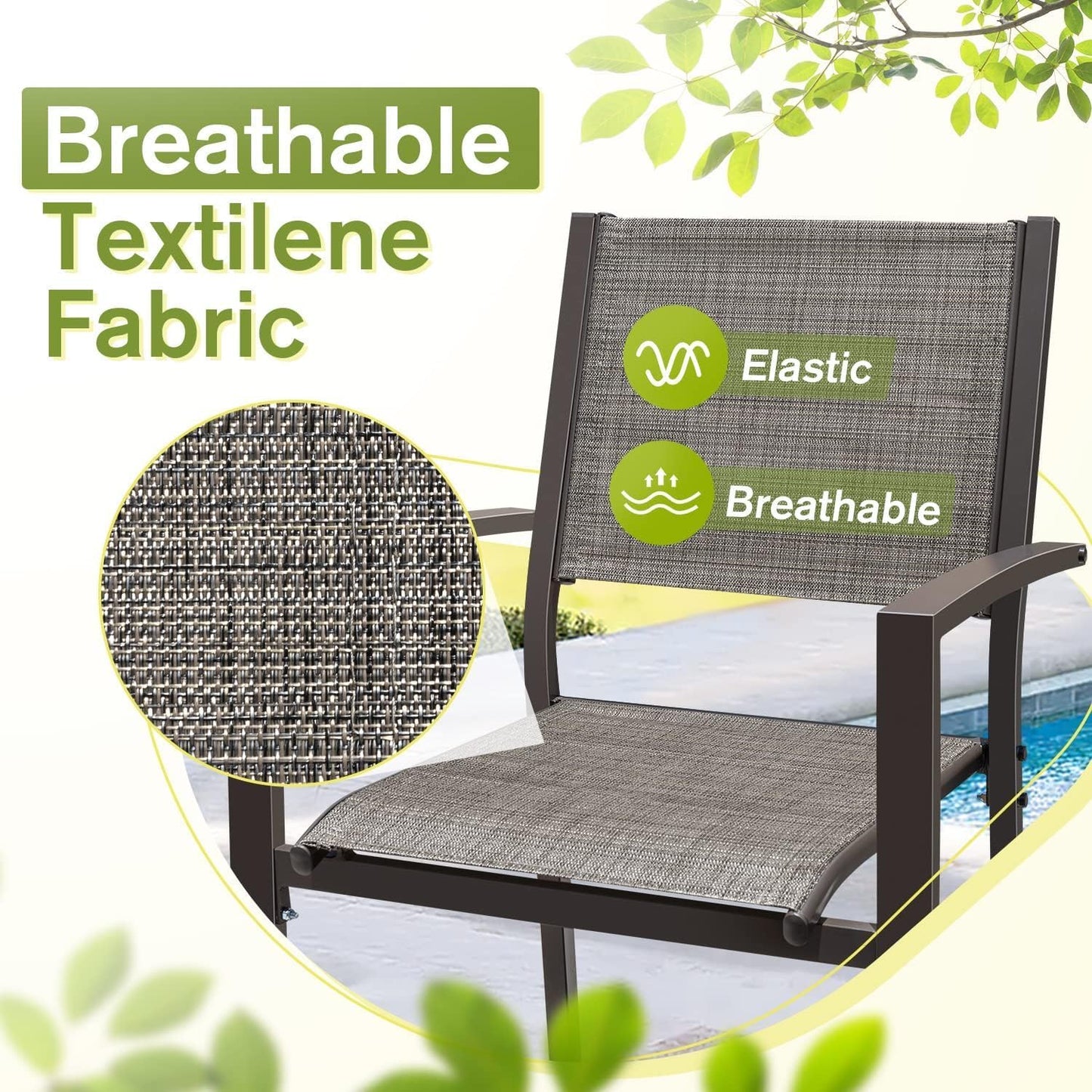 Homall Patio Dining Set 7 Pieces Outdoor Furniture with Large Table and 6 Textilene Chairs for Porch, Brown