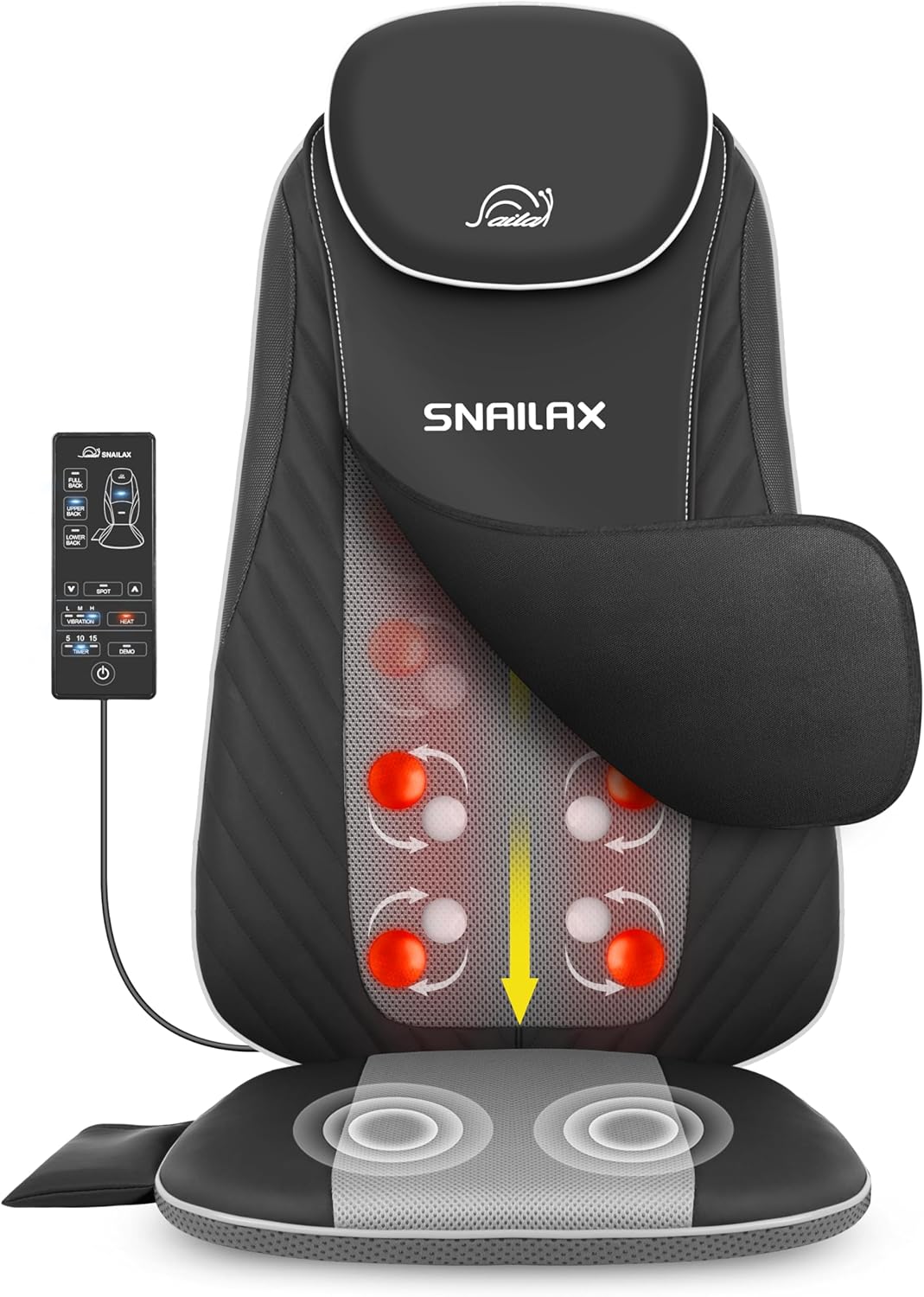 Snailax Shiatsu Massage Cushion with Heat Massage Chair Pad Kneading Back Massager for Home Office Seat use