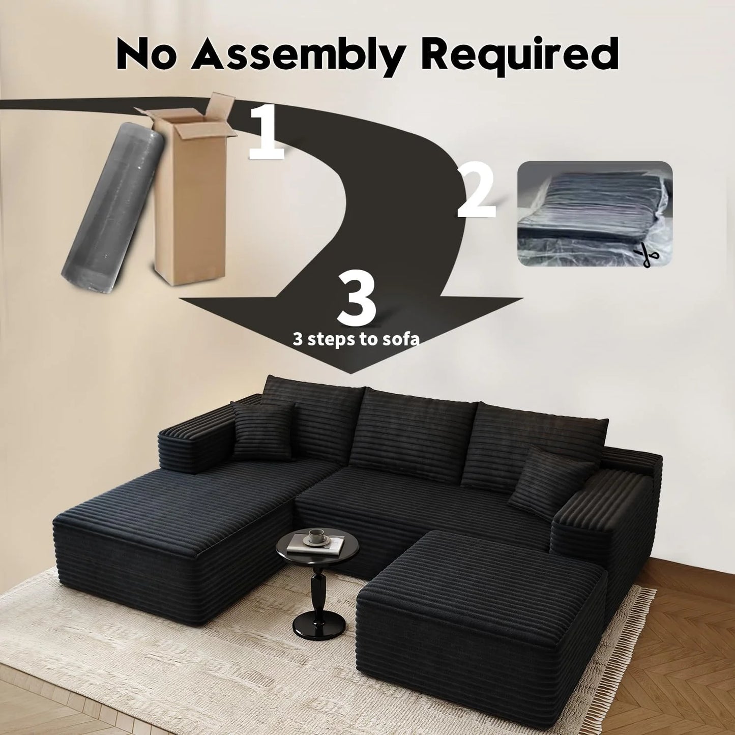 107.5 inch Cloud Modular Sectional Sofa with L-Shaped Chaise Lounge, Modern Minimalist Upholstered Sofa Deep Seating Corner Sofa