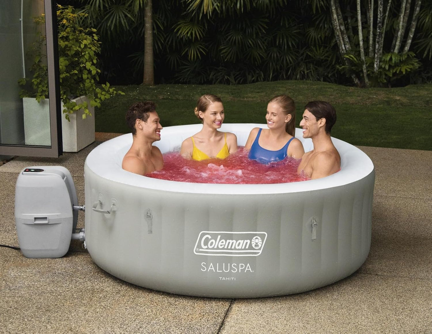 Bestway Palm Springs 4 to 6 Person EnergySense Smart AirJet Plus Inflatable Hot Tub Outdoor Spa with 140 AirJets and Insulated Cover