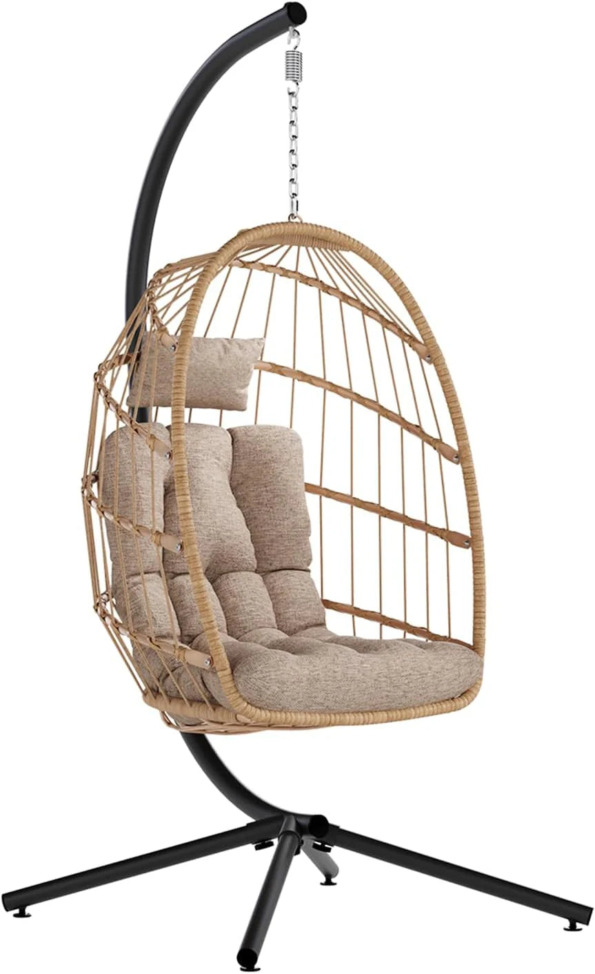 SWITTE Egg Chair Outdoor with Stand, Indoor Wicker Hanging Egg Swing Chair with Cushion, 350lbs Capacity for Patio, Bedroom