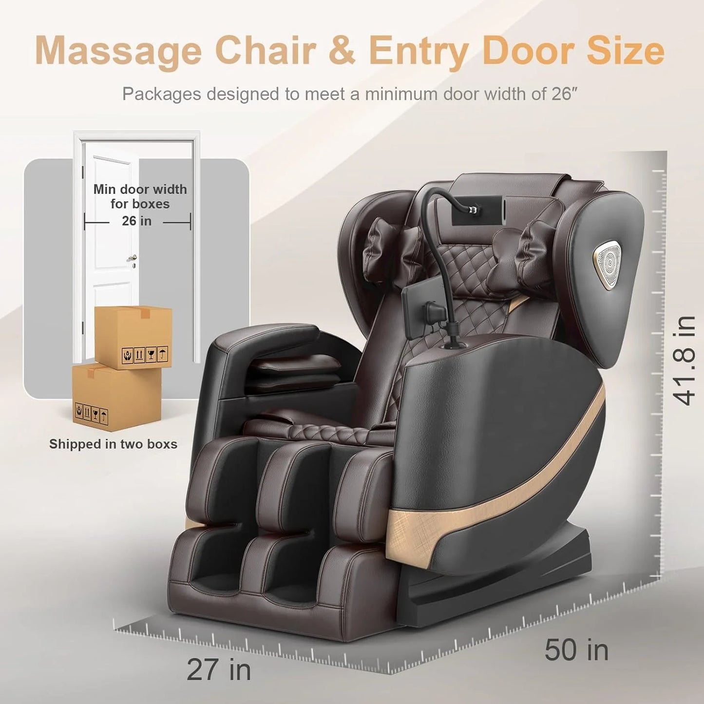 2025 Massage Chair Full Body, Zero Gravity Massage Chair with 10 Fix Rollers, Heating, Foot Massage, Auto Modes, Bluetooth Speaker, Touch Screen Controller (Black & Brown)