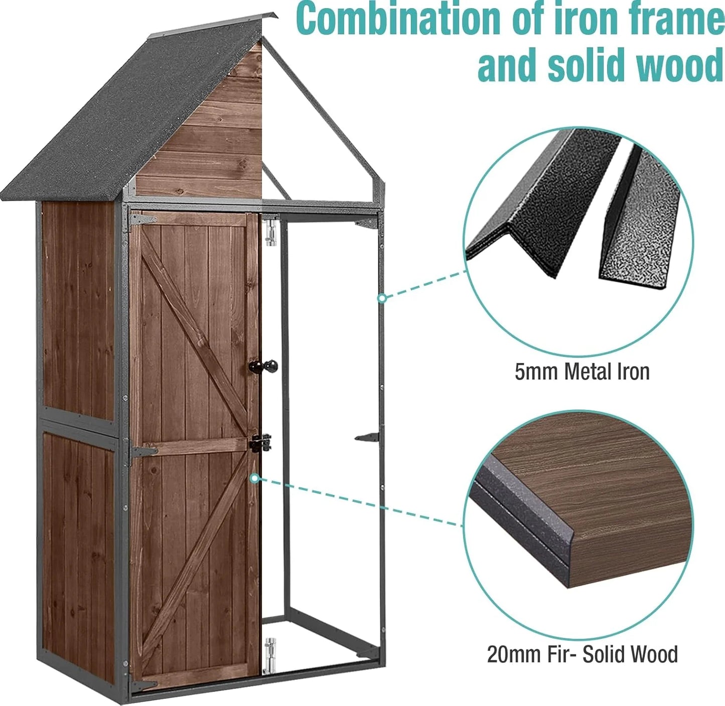 Sheds Outdoor Storage Garden Shed with Metal Frame Structure and Adjustable Shelves Large Capacity Storage Tool Cabinet Box for Backyard Garden Patio Lawn (Brown)