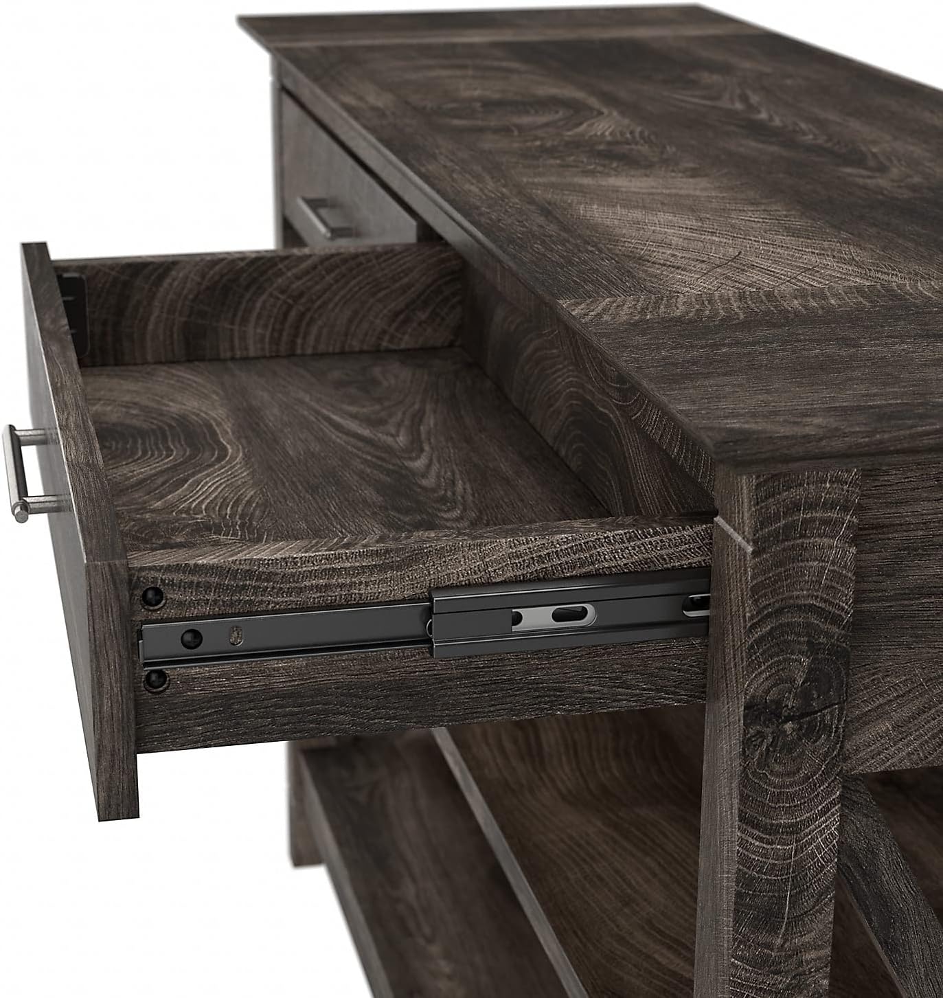 Key West Console Table with Drawers and Shelves in Linen White Oak