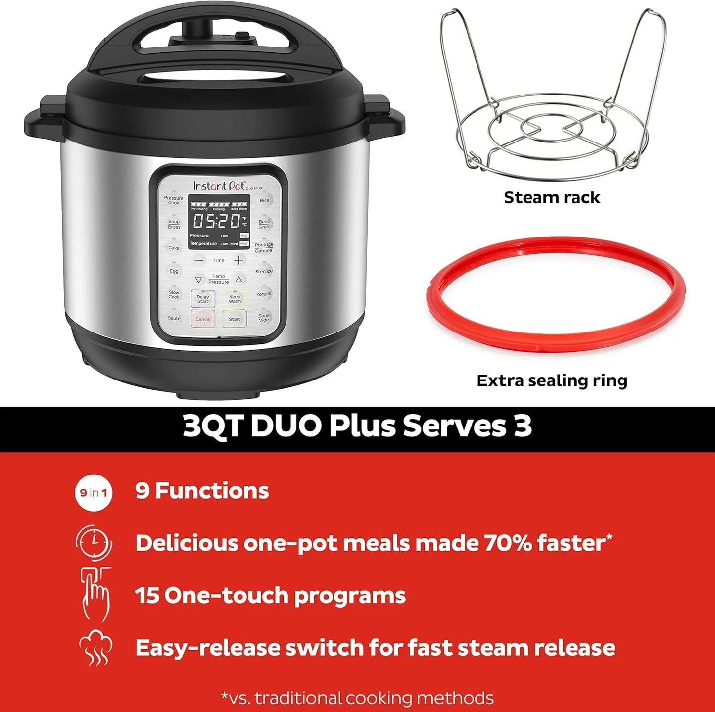 9-in-1 Multicooker, Pressure Cooker, Slow Cook, Rice Maker, Steamer, Sauté, Yogurt, Warmer & Sterilizer, Includes App With Over 800 Recipes, Stainless Steel, 6 Quarts