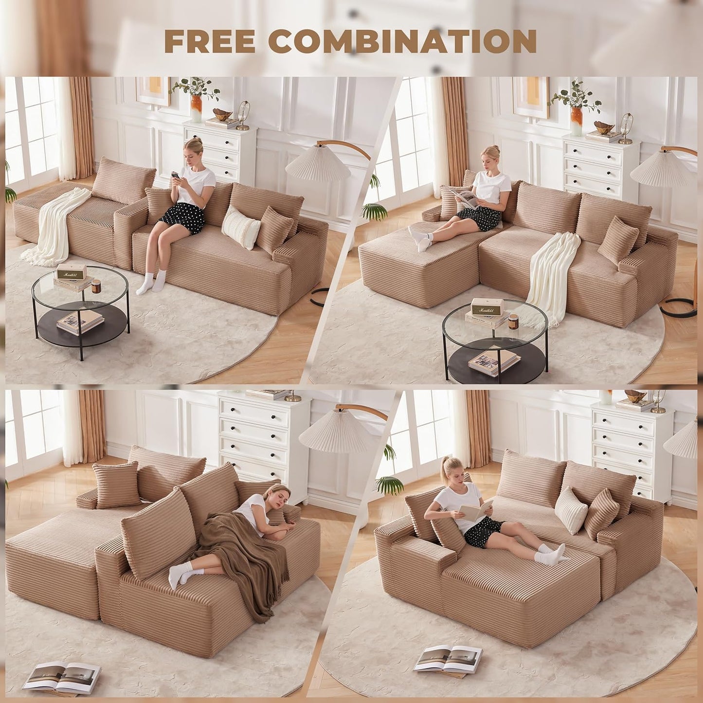 110-inch cloud sofa, boneless sofa in the living room, modular sofa with deep seats