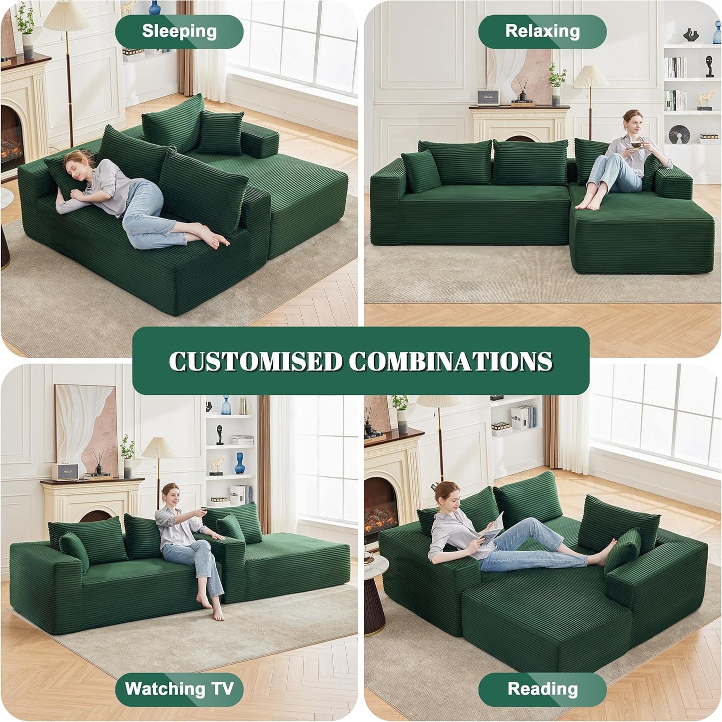 110-inch cloud sofa, boneless sofa in the living room, modular sofa with deep seats