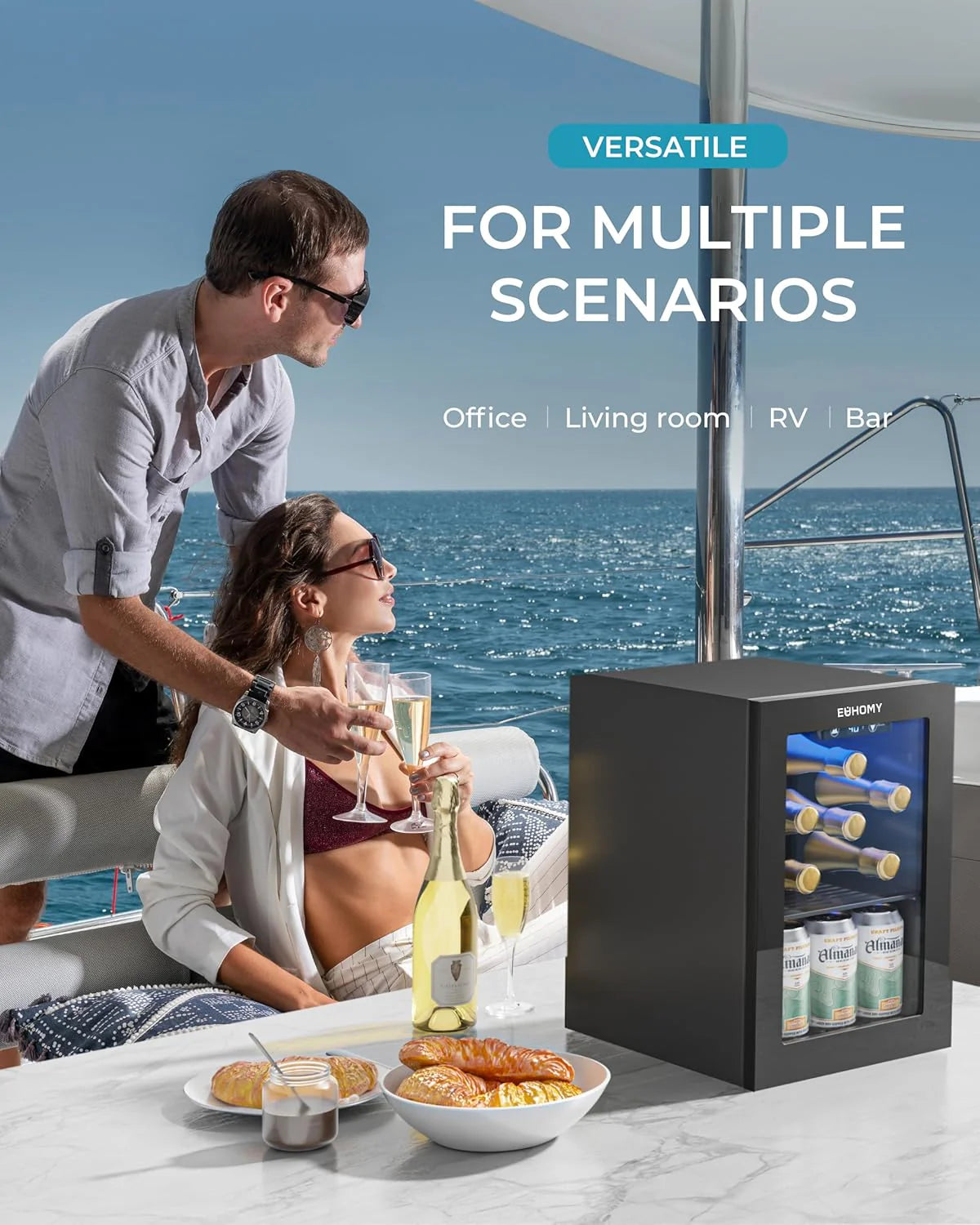 EUHOMY Beverage Refrigerator Cooler, 130 Can Mini Fridge with Glass Door for Soda Beer or Wine, Beverage Cooler for Home, Office, Bar with Adjustable Removable Shelves, Silver