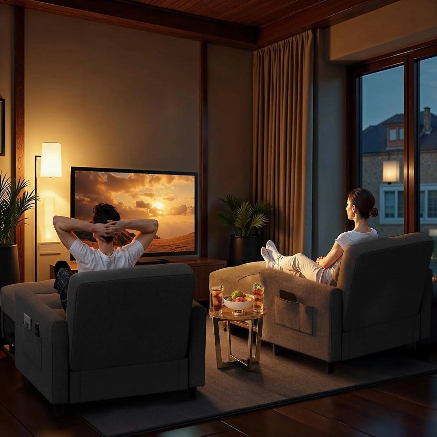 Sofa Bed Chair 3 in 1 Convertible, Pullout Single Sleeper Chair Bed with Adjustable Backrest, Spacious Multifunctional Sofa Couches