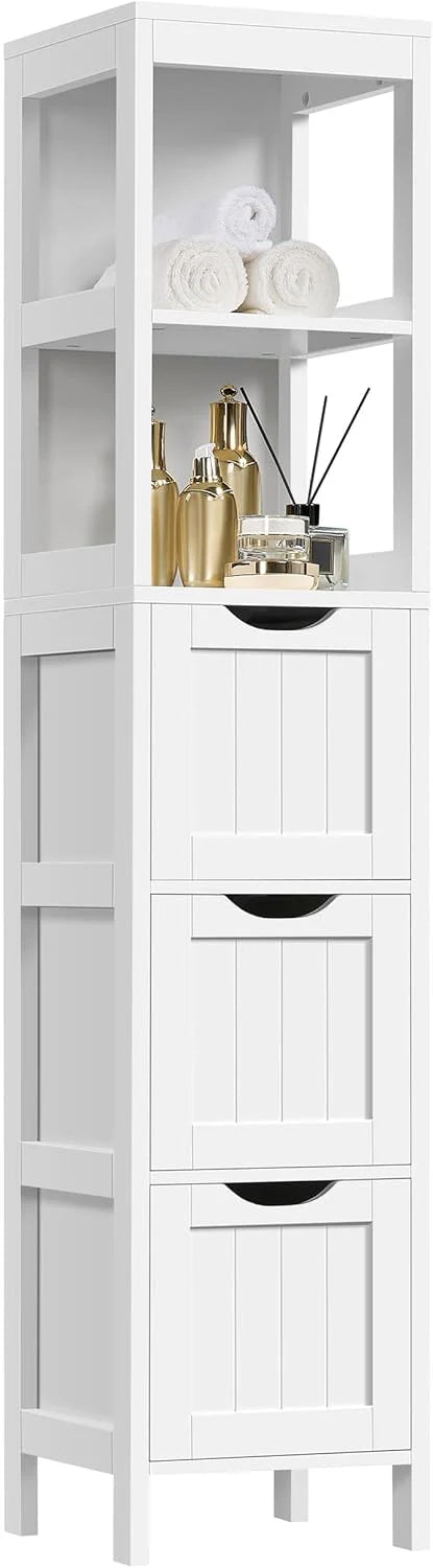 Bathroom Floor Cabinet, Wooden Storage Cabinet with 2 Drawers, Multifunctional Side Organizer Rack Stand Table
