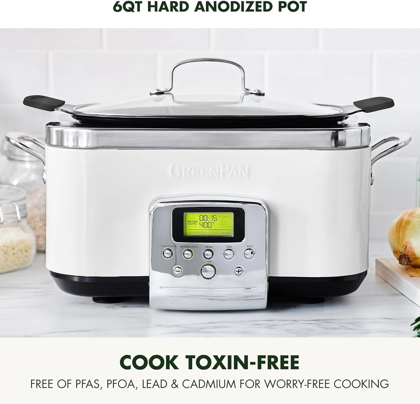 8-in-1 Programmable 6QT Electric Slow Cooker with Dishwasher-Safe Lid and Removable Base