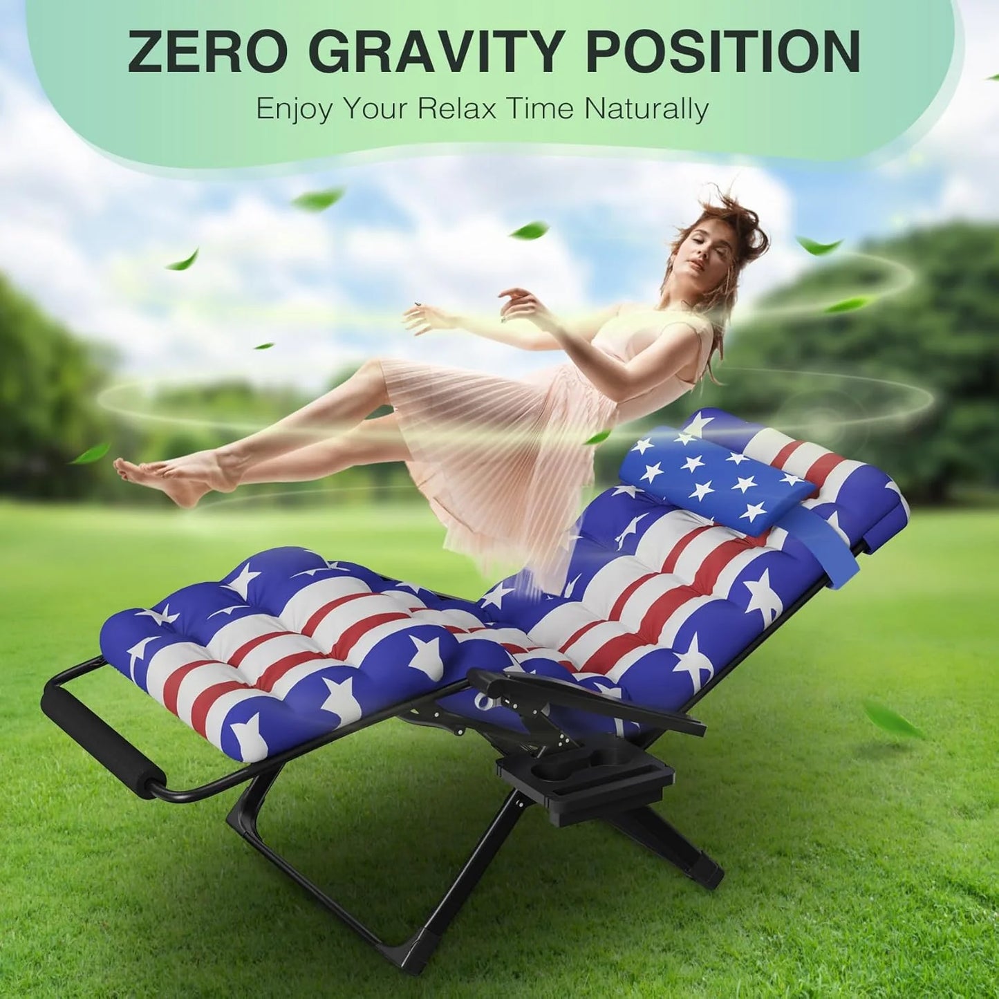 Indoor and outdoor patio chair folding lounge chair zero gravity chair with removable cushion camping lounge chair