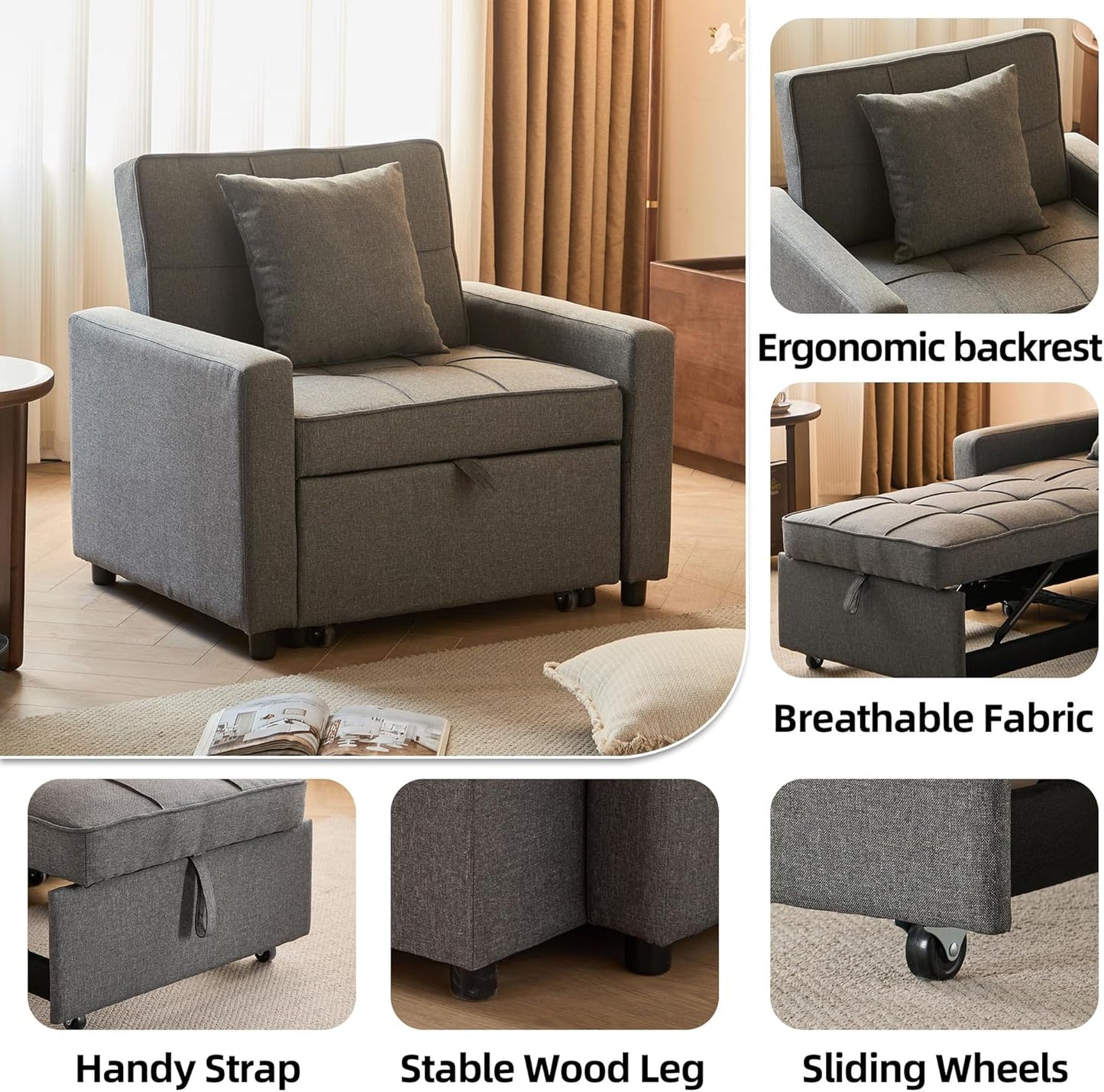 Sofa Bed Chair Convertible Sleeper Sofa with Pull-Out Bed